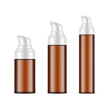 Set of Amber Airless Pump Bottles, Isolated on White Background Stock Illustration