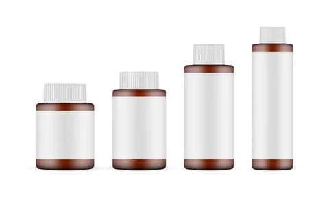Set of Amber Cosmetic Bottles Mockups with Screw Caps and Blank Labels Stock Illustration