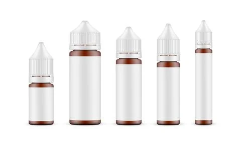 Set of Amber Dropper Bottles Various Sizes with Labels Stock Illustration