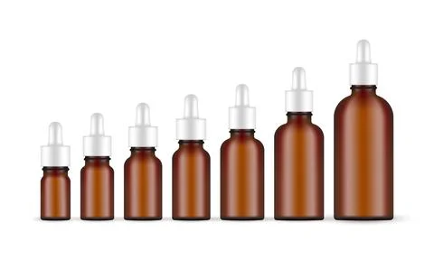 Set of Amber Dropper Bottles With Various Sizes Stock Illustration