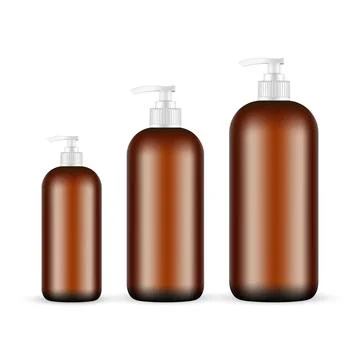 Set of Amber Plastic Bottles With Pump for Shower Gel, Lotion or Shampoo Stock Illustration