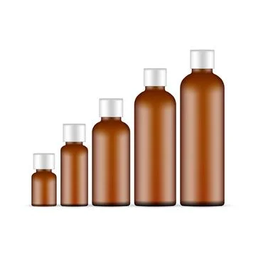 Set of Amber Plastic Round Bottles, Isolated on White Background Stock Illustration
