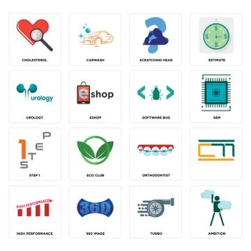 Set of ambition, turbo, high performance, orthodontist, step 1, software bug, Free Stock Illustration