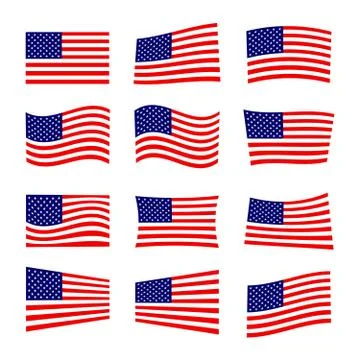 Set of america flag, vector illustration. Stock Illustration