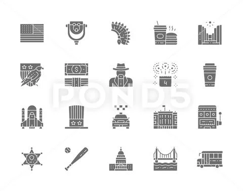 American culture line icons signs set Royalty Free Vector