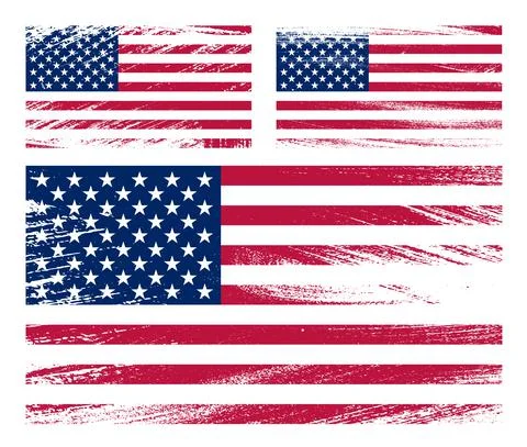 Set of American flag chalk scratch paint grunge textures on white background. Illustrazione stock