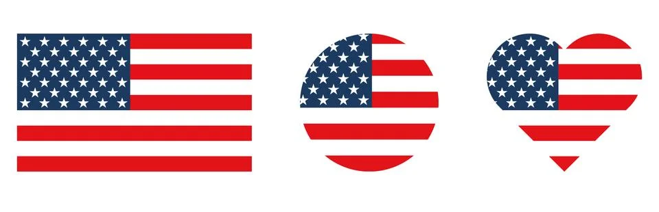 Set of American flag in the shape of square, heart and circle Stock Illustration