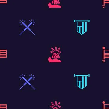 Set American flag, Sparkler firework, Statue of Liberty and on seamless pattern Stock Illustration