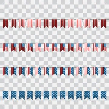 Set of American Flags for Design. 4th of July. Decoration set of garlands for Stock Illustration