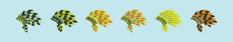 Set of american native indian head dress with various models. Stock Illustration