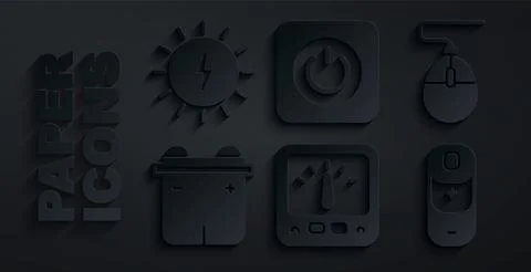 Set Ampere meter, multimeter, Computer mouse, Car battery, Battery charge, Power Stock Illustration