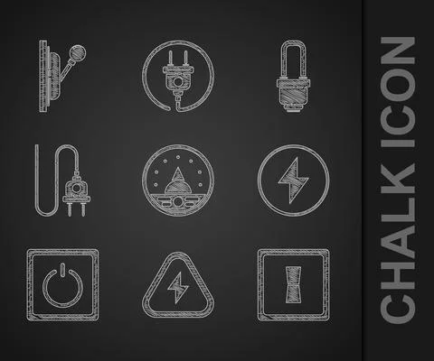 Set Ampere meter, multimeter, voltmeter, High voltage, Electric light switch Illustrazione stock