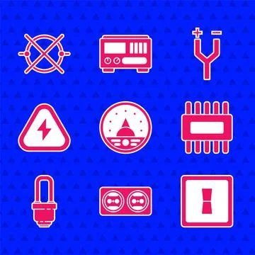 Set Ampere meter, multimeter, voltmeter, Electrical outlet, light switch Illustrazione stock