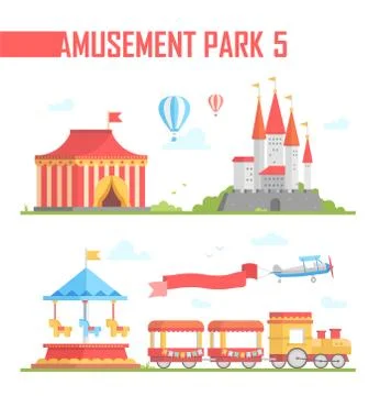 Set of amusement park elements - modern vector illustration Ilustración de archivo
