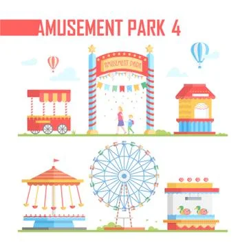 Set of amusement park elements - modern vector illustration Stock Illustration