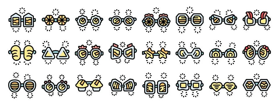 Set of amusing and playful eyewear featuring diverse shapes and vibrant lense Stock Illustration