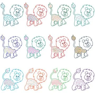 Set of amusing cartoon lions Illustrazione stock