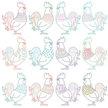 Set of amusing cartoon roosters Stock Illustration
