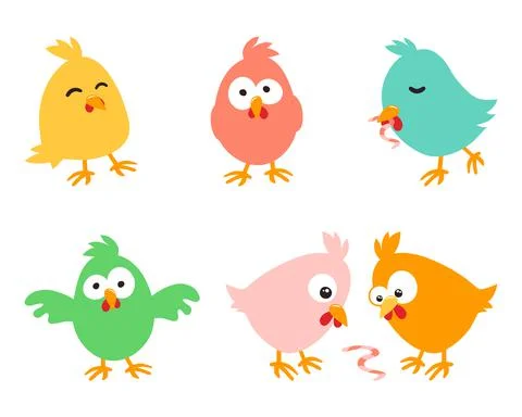 Set of amusing Easter chickens on white background, illustration Stock Illustration