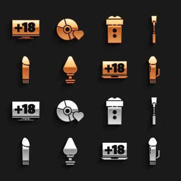 Set Anal plug, Leather whip, Dildo vibrator, Laptop with 18 plus content, Vagina Stock Illustration