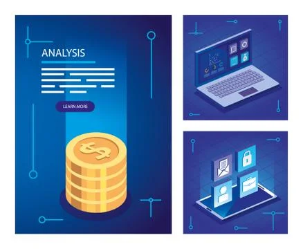 Set analysis data poster with business icons Stock Illustration