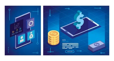 Set analysis data poster with business icons イラスト素材