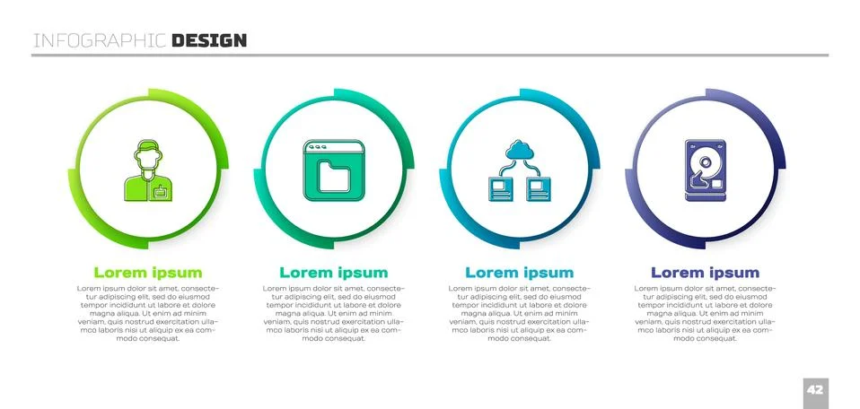 Set Analyst engineer, Browser files, Cloud technology data transfer and Hard Stock Illustration