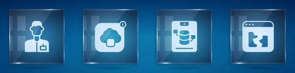 Set Analyst engineer, Cloud technology data transfer, Server, Data, Web Hosting Stock Illustration