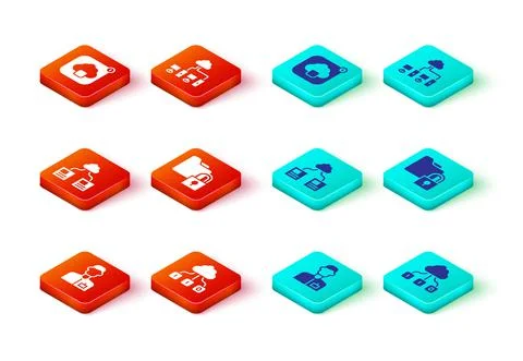 Set Analyst engineer, Cloud technology data transfer, Folder and lock, Computer Stock Illustration