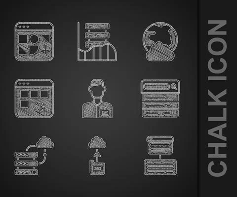 Set Analyst engineer, Cloud technology data transfer, Server, Data, Web Hosting Stock Illustration