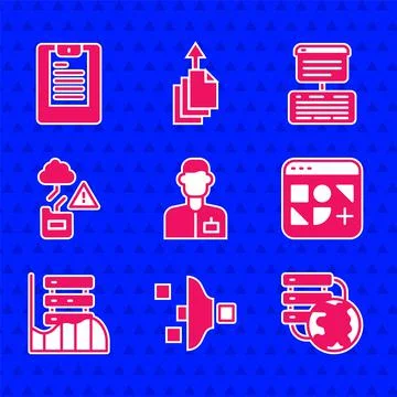 Set Analyst engineer, Filter setting, Network cloud connection, Different files Stock Illustration