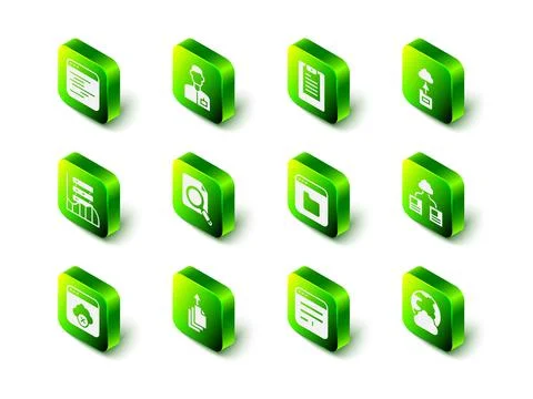 Set Analyst engineer, Server, Data report, Cloud technology data transfer Illustrazione stock