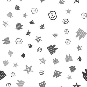 Set Anchor inside shield, Fish, Life jacket and Starfish on seamless pattern Illustrazione stock
