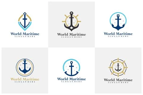 Set of Anchor logo vector template, Creative Anchor logo design concepts, P.. Stock Illustration