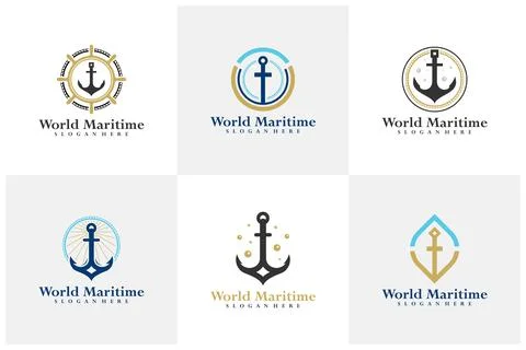 Set of Anchor logo vector template, Creative Anchor logo design concepts, P.. Stock Illustration