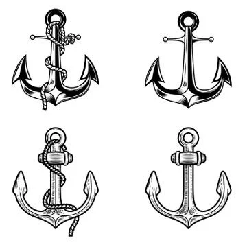 Set of anchors on white background. Design elements for logo, label, emblem, 스톡 일러스트