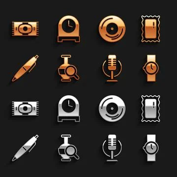Set Ancient amphorae Big full length mirror Wrist watch Microphone Pen Vinyl  Illustrazione stock