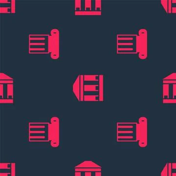 Set Ancient column and Museum building on seamless pattern. Vector Ilustración de archivo