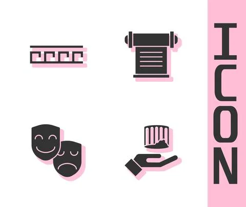 Set Ancient column, Greek pattern, Comedy and tragedy masks and Decree Illustrazione stock