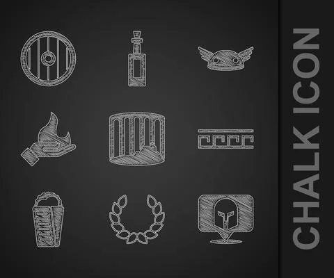 Set Ancient column, Laurel wreath, Greek helmet, pattern, Gyros Pita, Hand Stock Illustration