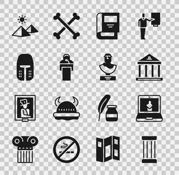 Set Ancient column, Online museum, Museum building, History book, Gives lecture Ilustración de archivo
