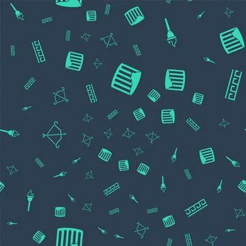 Set Ancient column, Torch flame, Medieval bow with arrow and Greek pattern on Stock Illustration