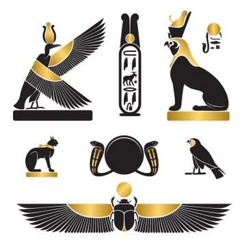 Set of ancient egypt silhouettes Stock Illustration