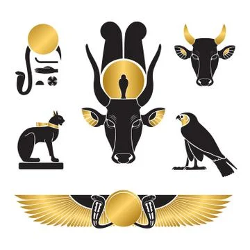 Set of ancient egypt silhouettes Stock Illustration