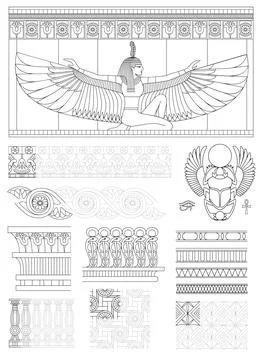 Set of ancient Egyptian ornament patterns Stock Illustration