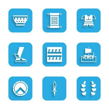 Set Ancient Greek pattern, Torch flame, Laurel wreath, trireme, shield, Hermes イラスト素材