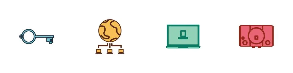 Set Ancient key for game, Computer network, Laptop and Video console icon Stock Illustration
