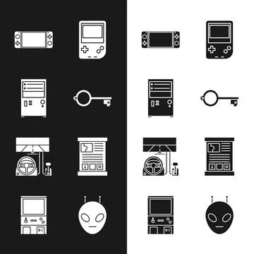 Set Ancient key for game, Computer, Portable video console, Racing simulator Stock Illustration