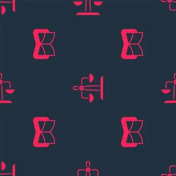 Set Ancient magic book and Libra zodiac on seamless pattern. Vector Stock Illustration