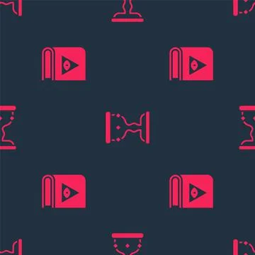 Set Ancient magic book and Medieval goblet on seamless pattern. Vector Stock Illustration